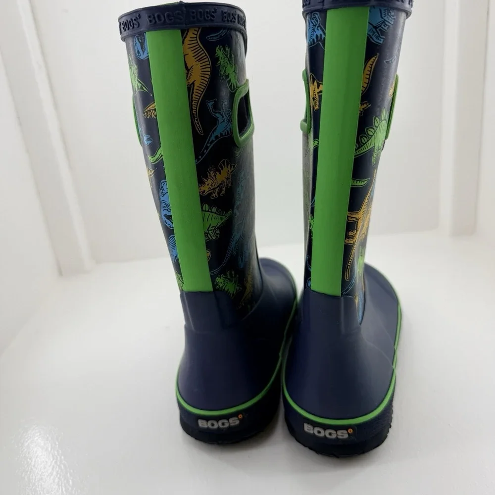 Bogs Supr Dno Dinosaur Waterproof Rain Boots Blue Green Youth Size 5 79080-492